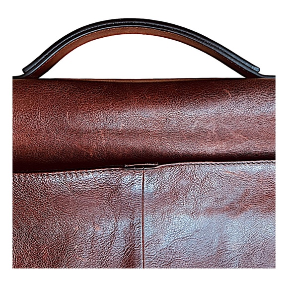 FOSSIL Brown Leather Briefcase Bag Shoulder Crossbody 15”x11”x3.5” Office - Picture 9 of 16